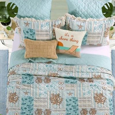 Greenland Home Fashions Greenland Home Fashion Key West 2-Piece Quilt Set with Shams, Seafoam - Twin 6 Greenland Home Fashions Greenland Home Fashion Key West 2-Piece Quilt Set with Shams, Seafoam - Twin - Image 4