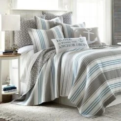 Provincetown Quilt - Striped Coastal - Grey, Blue, White - Levtex Home -QUILTS Sales unnamed file 3388