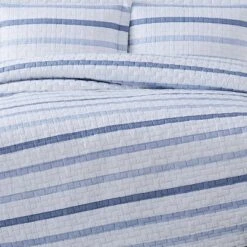 Waffle Stripe Quilt Set Blue/White - Truly Soft