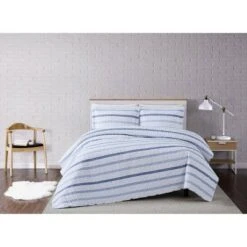 Waffle Stripe Quilt Set Blue/White - Truly Soft -QUILTS Sales unnamed file 3405