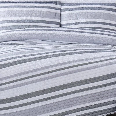 Curtis Stripe Quilt Set White/Gray - Truly Soft 3 Curtis Stripe Quilt Set White/Gray - Truly Soft
