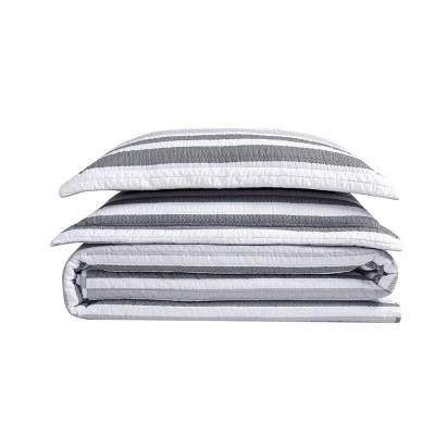 Curtis Stripe Quilt Set White/Gray - Truly Soft 4 Curtis Stripe Quilt Set White/Gray - Truly Soft - Image 2