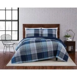 Trey Plaid Quilt Set Navy - Truly Soft -QUILTS Sales unnamed file 3445