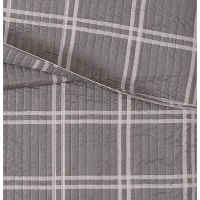 Truly Soft Everyday Leon Plaid Quilt Set Gray 3 Truly Soft Everyday Leon Plaid Quilt Set Gray