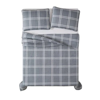 Truly Soft Everyday Leon Plaid Quilt Set Gray 5 Truly Soft Everyday Leon Plaid Quilt Set Gray - Image 3