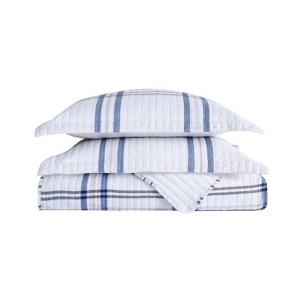 London Fog Kent Plaid Quilt Set White/blue 3 London Fog Kent Plaid Quilt Set White/blue