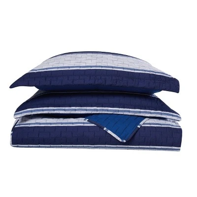 London Fog Watkins Stripe Quilt Set White/blue 3 London Fog Watkins Stripe Quilt Set White/blue