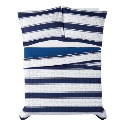 London Fog Watkins Stripe Quilt Set White/blue 4 London Fog Watkins Stripe Quilt Set White/blue - Image 2