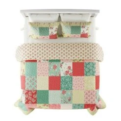 Hastings Home Hypoallergenic/Soft Microfiber Sweet Dreams Patchwork Pastel Floral Print Quilt & Sham Set Multicolored -QUILTS Sales unnamed file 3567