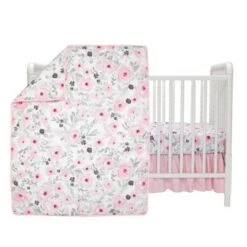 Bedtime Originals Blossom Pink Watercolor Floral 3-Piece Baby Crib Bedding Set