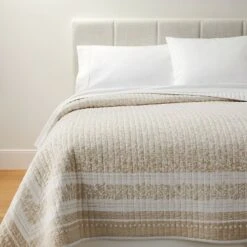 Threshold Designed W/Studio McGee Decorative Border Cotton Slub Wood Block Print Quilt Neutral Floral - Threshold™ designed with Studio McGee -QUILTS Sales unnamed file 3637