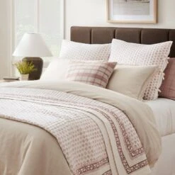 Threshold Designed W/Studio McGee Decorative Border Cotton Slub Wood Block Print Quilt Mauve - Threshold™ designed with Studio McGee