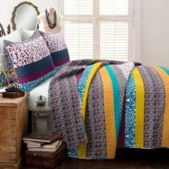 Lush Decor Boho Stripe Quilt Set - Lush Décor Turquoise/tangerine