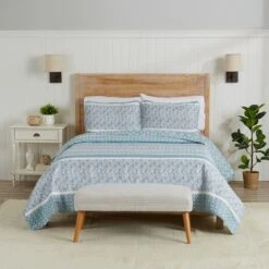 Great Bay Home Kadi Reversible Paisley Striped Quilt Set Full / Queen Blue -QUILTS Sales unnamed file 3698