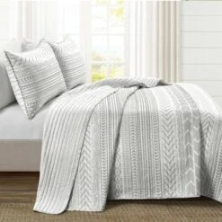Lush Decor 3pc Hygge Geo Quilt Set - Lush Décor Taupe/white