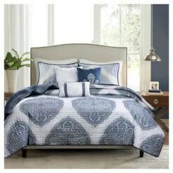 Madison Park Audra Large Medallion Reversible Quilted Coverlet Set - 6pc Navy -QUILTS Sales unnamed file 3755