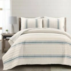 Lush Decor 3pc Farmhouse Stripe Quilt - Lush Décor Navy