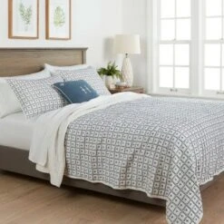 Embroidered Grid Quilt Blue - Threshold™