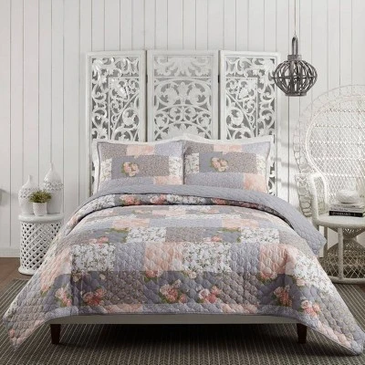 La Flor Quilt Sets - Modern Heirloom Blush/gray 3 La Flor Quilt Sets - Modern Heirloom Blush/gray