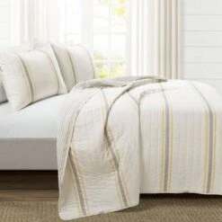 Lush Decor Farmhouse Stripe Reversible Cotton Quilt & Sham Set - Lush Décor Dark Gray