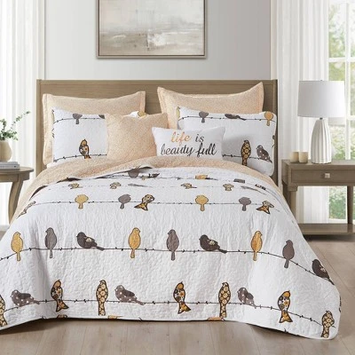 Lush Decor 7pc Rowley Birds Quilt Set - Lush Décor White 8 Lush Decor 7pc Rowley Birds Quilt Set - Lush Décor White - Image 6