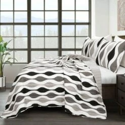Lush Decor 3pc Mid Century Geo Quilt Set - Lush Décor Black/gray