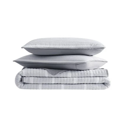 Niari Yarn Dye Stripe Quilt Set - Brooklyn Loom Gray 4 Niari Yarn Dye Stripe Quilt Set - Brooklyn Loom Gray - Image 2