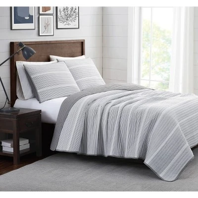 Niari Yarn Dye Stripe Quilt Set - Brooklyn Loom Gray 7 Niari Yarn Dye Stripe Quilt Set - Brooklyn Loom Gray - Image 5