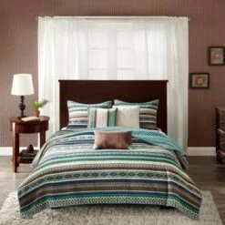 Madison Park Blue Beau Printed Quilt Set 6pc