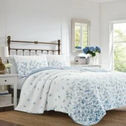Flora Reversible Quilt Set Blue - Laura Ashley -QUILTS Sales unnamed file 4025