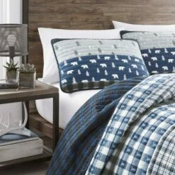 Creek Plaid Reversible Quilt Set Blue - Eddie Bauer