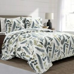 Lush Decor Devonia Reversible Oversized Cotton Quilt Set White/Green - Lush Décor -QUILTS Sales unnamed file 4076