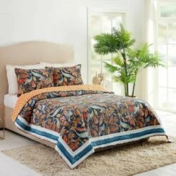 Peacock Garden Quilt & Sham Set Blue/Orange - Dena Home -QUILTS Sales unnamed file 4119