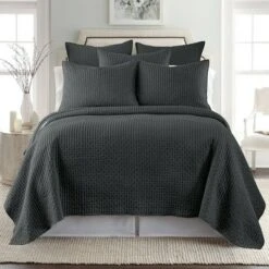 Solid Quilt and Sham Set - The Industrial Shop Dark Gray