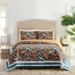 Peacock Garden Quilt & Sham Set Blue/Orange - Dena Home -QUILTS Sales unnamed file 4127