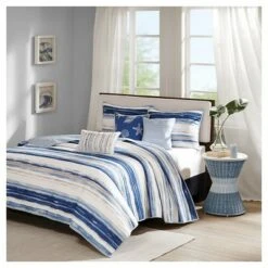 Madison Park Fairbanks Beach Striped Quilted Coverlet Set Blue - 6pc -QUILTS Sales unnamed file 4156