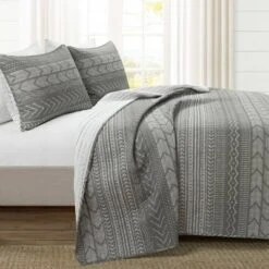 Lush Decor Hygge Geo Reversible Cotton Quilt & Sham Set - Lush Décor Wheat