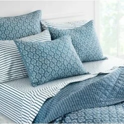 Best Quilts 2022 33 Acanthus Organic Quilt Set Blue - Martha Stewart