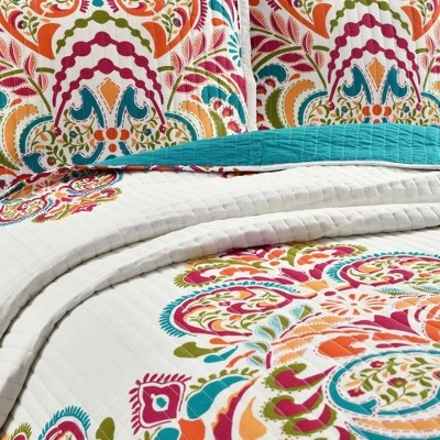 Lush Decor Clara Quilt Set 3pc - Lush Décor Turquoise/tangerine 3 Lush Decor Clara Quilt Set 3pc - Lush Décor Turquoise/tangerine