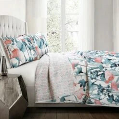 Lush Decor Blue & Coral Zuri Floral Quilt Set - Lush Décor
