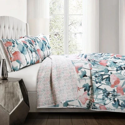 Lush Decor Blue & Coral Zuri Floral Quilt Set - Lush Décor 3 Lush Decor Blue & Coral Zuri Floral Quilt Set - Lush Décor