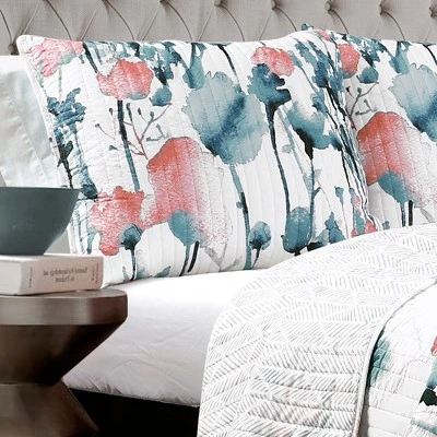 Lush Decor Blue & Coral Zuri Floral Quilt Set - Lush Décor 4 Lush Decor Blue & Coral Zuri Floral Quilt Set - Lush Décor - Image 2
