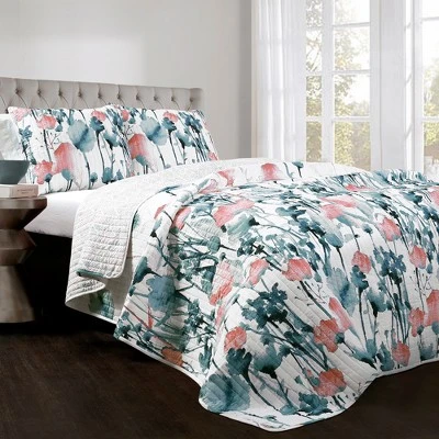 Lush Decor Blue & Coral Zuri Floral Quilt Set - Lush Décor 8 Lush Decor Blue & Coral Zuri Floral Quilt Set - Lush Décor - Image 6
