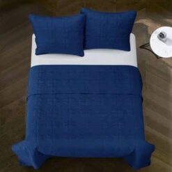 3pc Solid Pinsonic Quilt Set - Casa Couture Navy