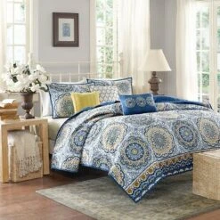 Madison Park Blue Menara Quilted Coverlet Set 6pc