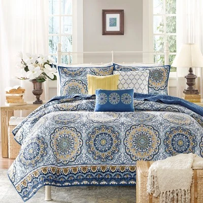 Madison Park Blue Menara Quilted Coverlet Set 6pc 10 Madison Park Blue Menara Quilted Coverlet Set 6pc - Image 8