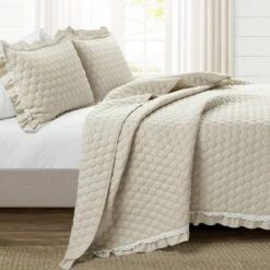 Lush Decor 3pc Ella Lace Ruffle Quilt Set - Lush Décor Light Gray