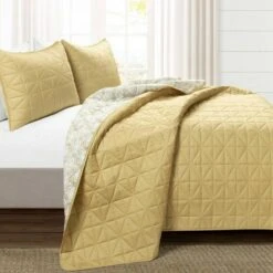 Lush Decor Mid-Century Modern Geo Reversible Quilt & Sham Set Yellow - Lush Décor