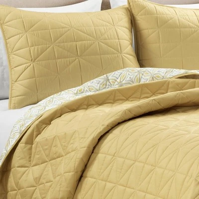Lush Decor Mid-Century Modern Geo Reversible Quilt & Sham Set Yellow - Lush Décor 4 Lush Decor Mid-Century Modern Geo Reversible Quilt & Sham Set Yellow - Lush Décor - Image 2