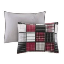 Woolrich Tulsa Oversized Plaid Print Cotton Quilt Set Red/gray -QUILTS Sales unnamed file 4444